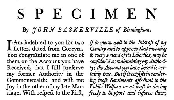 Baskerville type specimen